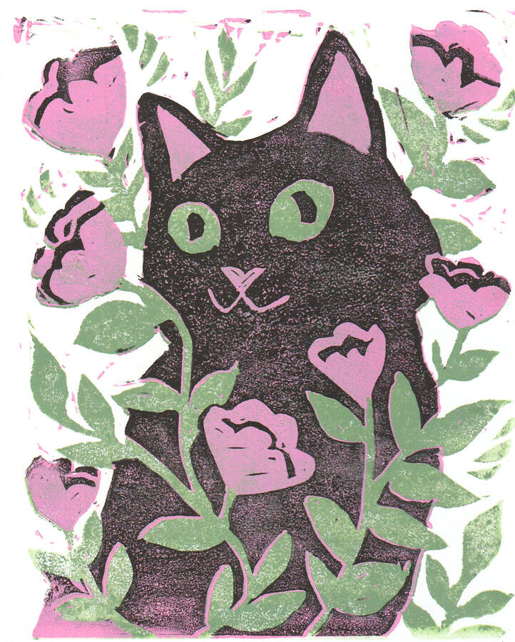 Reduction Linocut - In the garden