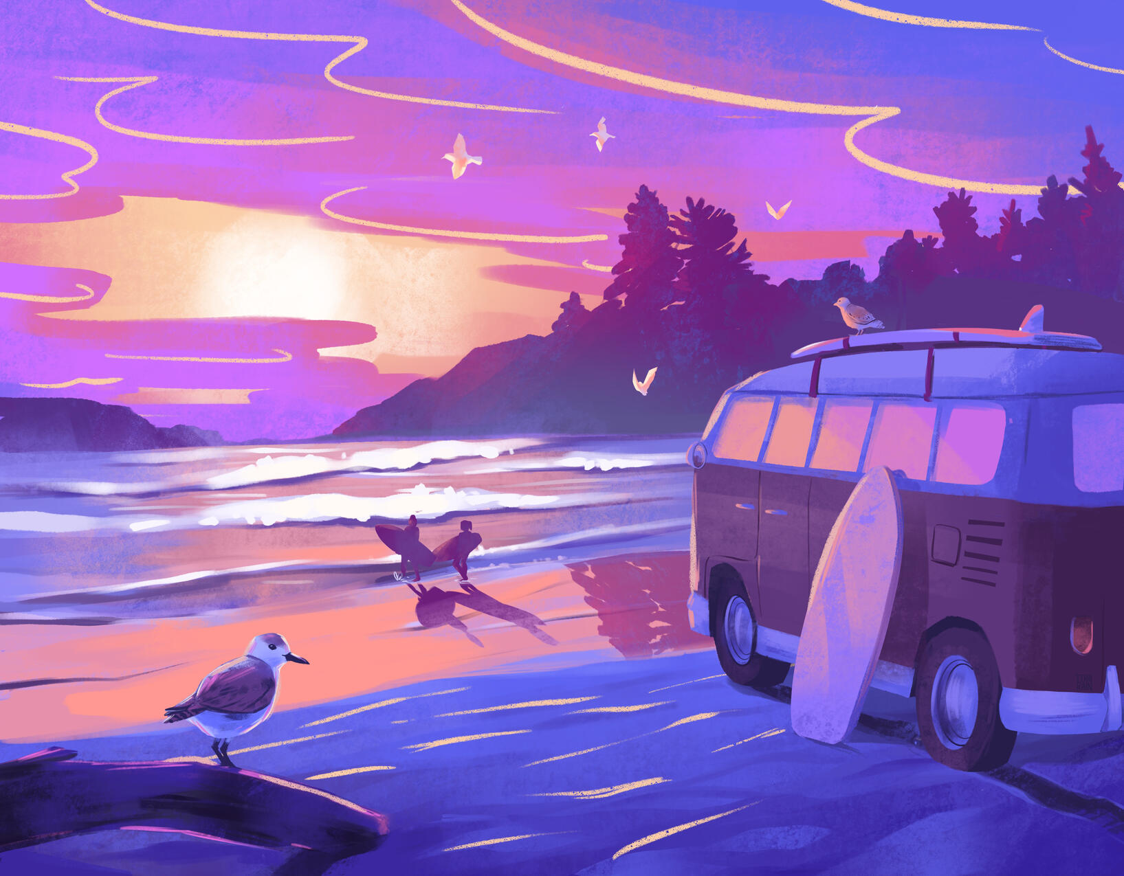 Surfers in Cox Bay, BC
